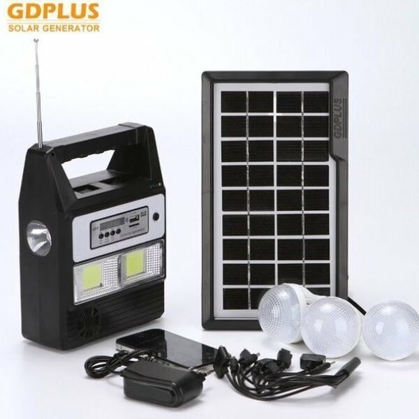Solar Lighting - Charging System, USB / SD, Mp3 Player, FM Radio, 3 LED 100LM and Remote Control GD PLUS