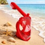Full Face Snorkeling Mask XL with Snorkel 180° Panoramic View & Dry Top System Red - Image 2