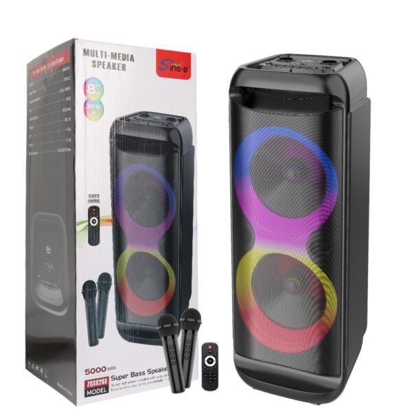 SING-E ZQS8288 Φορητό Ηχείο Karaoke με Διπλά 8″ Woofer, RGB Φωτισμό, Bluetooth, TWS, Δύο Μικρόφωνα & Ασύρματη Φόρτιση Ισχυρός Ήχος έως 10 Ώρες