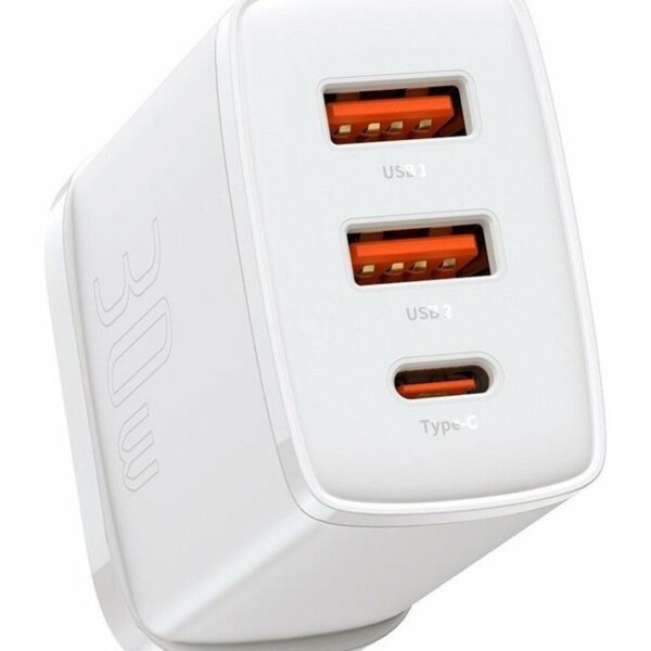 Baseus Charger Wall 30W USB-C/2xUSB-A UK White