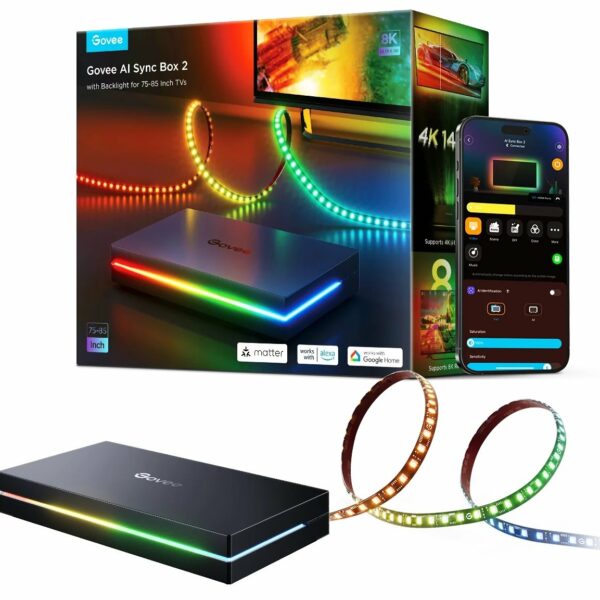 Govee TV AI Sync Box w/Strip Light for 75-85″ Max 8K 240HZ (Matter) (UK)