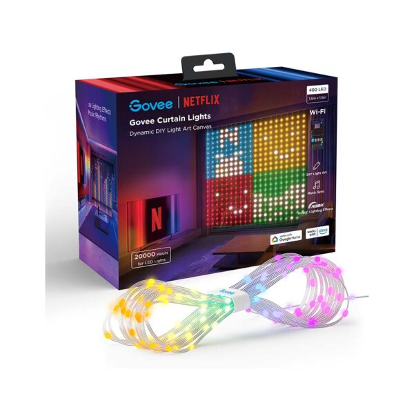 Govee LED Light Curtain Lights WiFi & BT RGBIC 1.5×1.5m IP65 (NETFLIX)