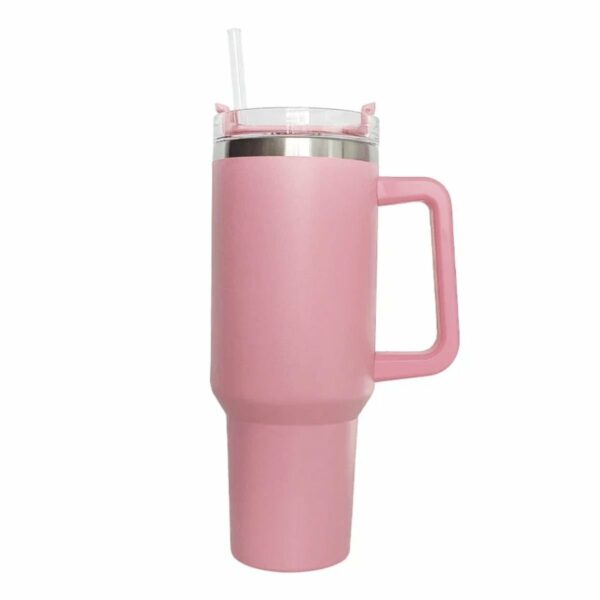 Θερμός Ποτήρι Ταξιδιού 1200ml με Χερούλι & Καλαμάκι Ροζ