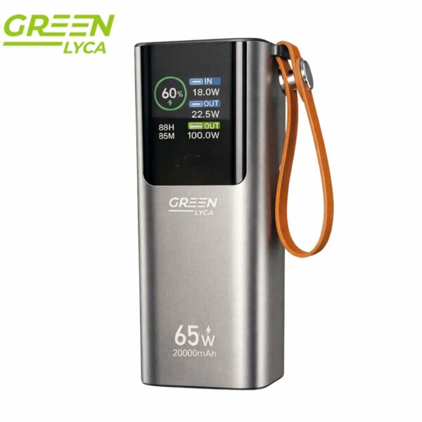 Green Lyca Powerbank 20.000mAh 65W με Ενσωματωμένο Καλώδιο Type-C, LED Οθόνη & Φακό LED GL70215