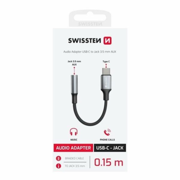 Swissten Audio Adapter USB-C σε Jack 3.5mm AUX με Braided Καλώδιο 0,15m 73502311