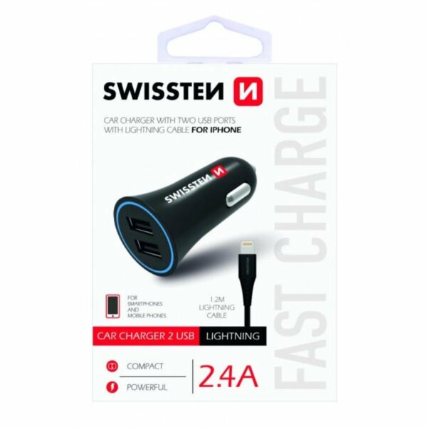 Swissten Φορτιστής Αυτοκινήτου 2x USB 2.4A με Καλώδιο Lightning 1.2m 20110910