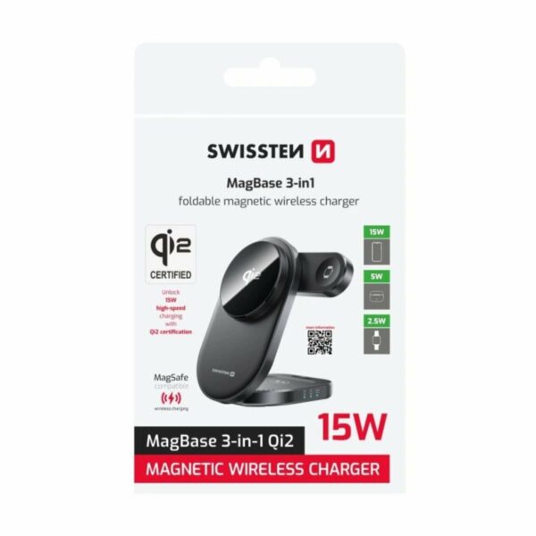 Swissten MagPuck 3-σε-1 Μαγνητικός Ασύρματος Φορτιστής με Qi2 & MagSafe 15W 22055570