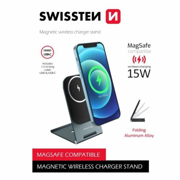 Swissten Ultra Thin Ασύρματος Φορτιστής & Βάση 15W (Συμβατός με MagSafe) 22055518