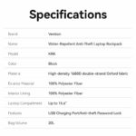 Vention Backpack 15.6” Water-Repellent USB Charge & Lock Black KRKB0 - Image 6