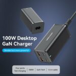 Vention Charger Desktop Station 100W 2xC 2xA+240W Cable Black FBSBG-UK - Image 2
