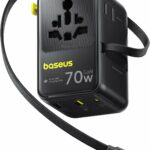 Baseus Charger Wall 70W EnerCore CG11 Universal Travel Adapter with Retractable Cable s Black