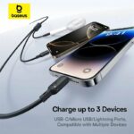Baseus Cable 3in1 USB-C/Micro/Light to USB-C Silky One-for-Three 100W 1.5m Black - Image 2