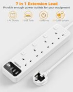 Tessan 4-Gang Extension 3 USB-A 2m 13A TS-B204 - Image 2