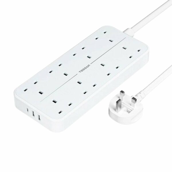 Tessan Πολύπριζο 8 Θέσεων με 3 Θύρες USB και Καλώδιο 2m TS-204-C